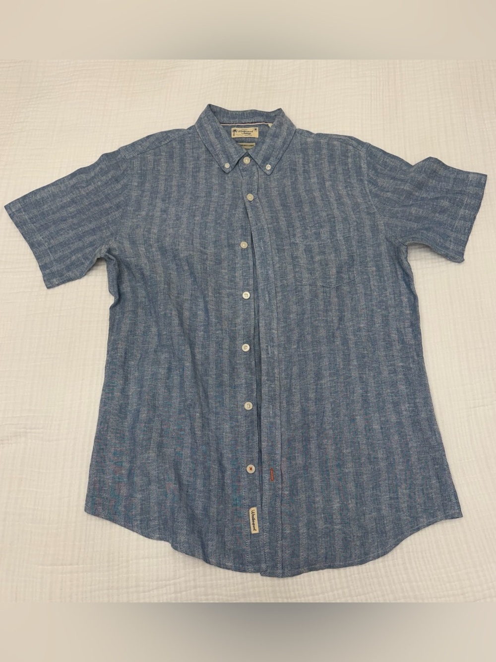 weatherproof vintage blue washable linen button-down size medium